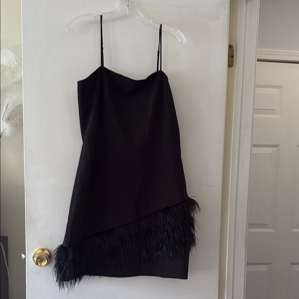 NWT Parker Black Black Feather Trim Slip Dress
